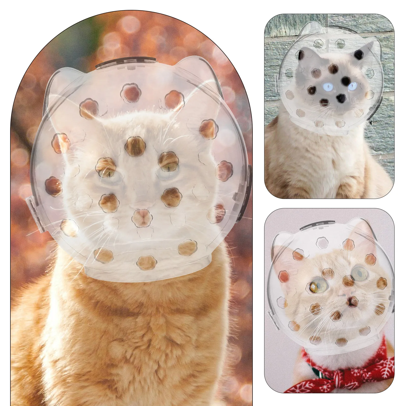 

Cat Clear Large Transparent Breathable Anti Bite Hood Protective Cat Hood for Wound Recovery Clear Kitten