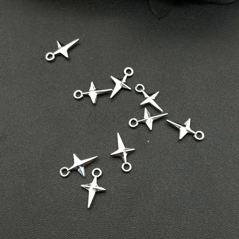 50pcs 14.5x9mm Charms Shining Stars Charms For Jewelry Making DIY Jewelry Findings Antique Silver Color Alloy Charms