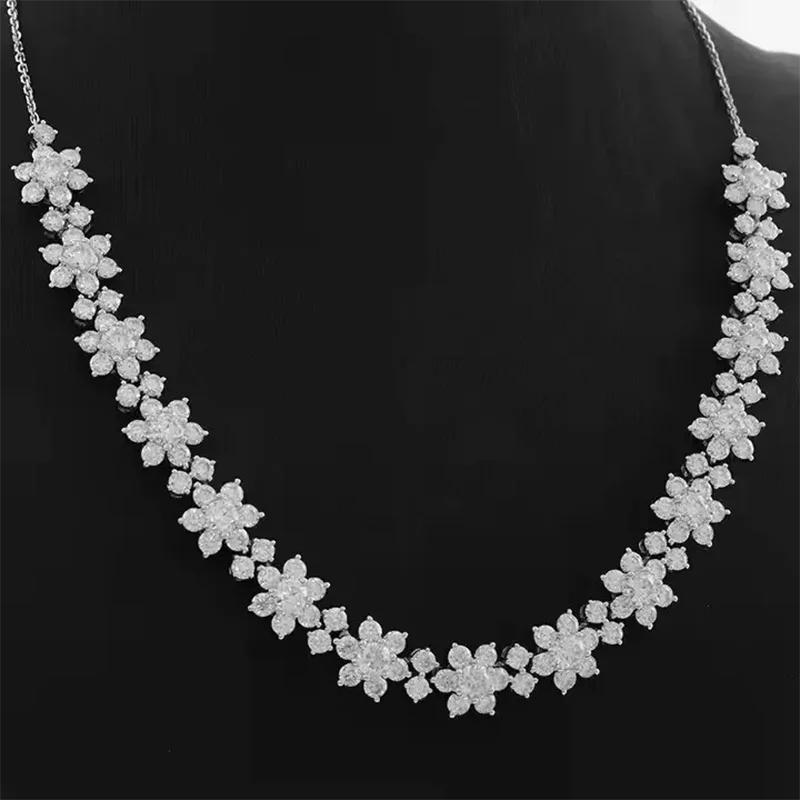 20CTW Round Cut CVD HPHT DEF VS-VVS Lab-Created Diamond Women\'s Tennis Necklace 14K White Gold Flower Shape Necklace For Women