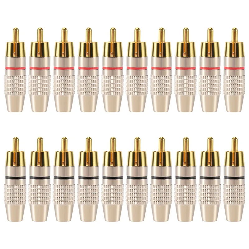 A23E-20 Pcs RCA Plug Audio Video Locking Cable Connector Gold Plated