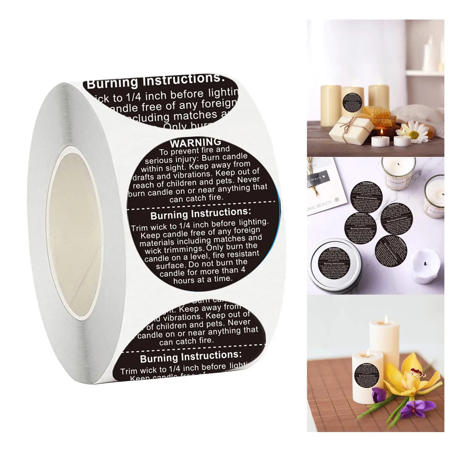 

500 PCS Candle Warning Labels Candle Safety Sticker 1.5 Inch for DIY Candle Jars