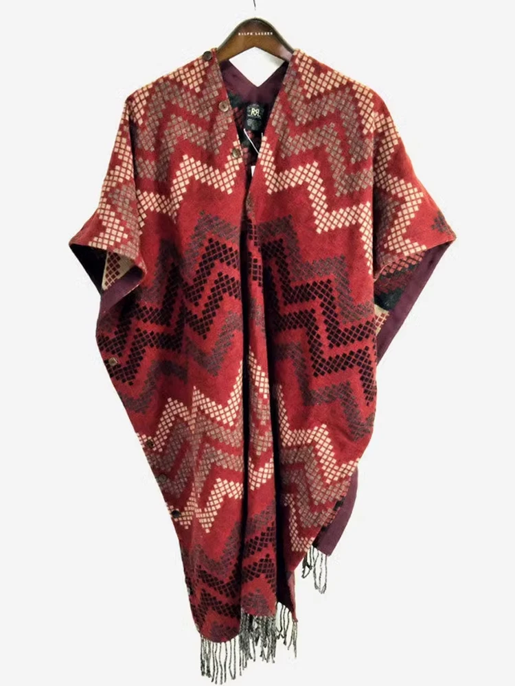 RL hand-woven wool blanket western cowboy Aztec cloak, cape, shawl