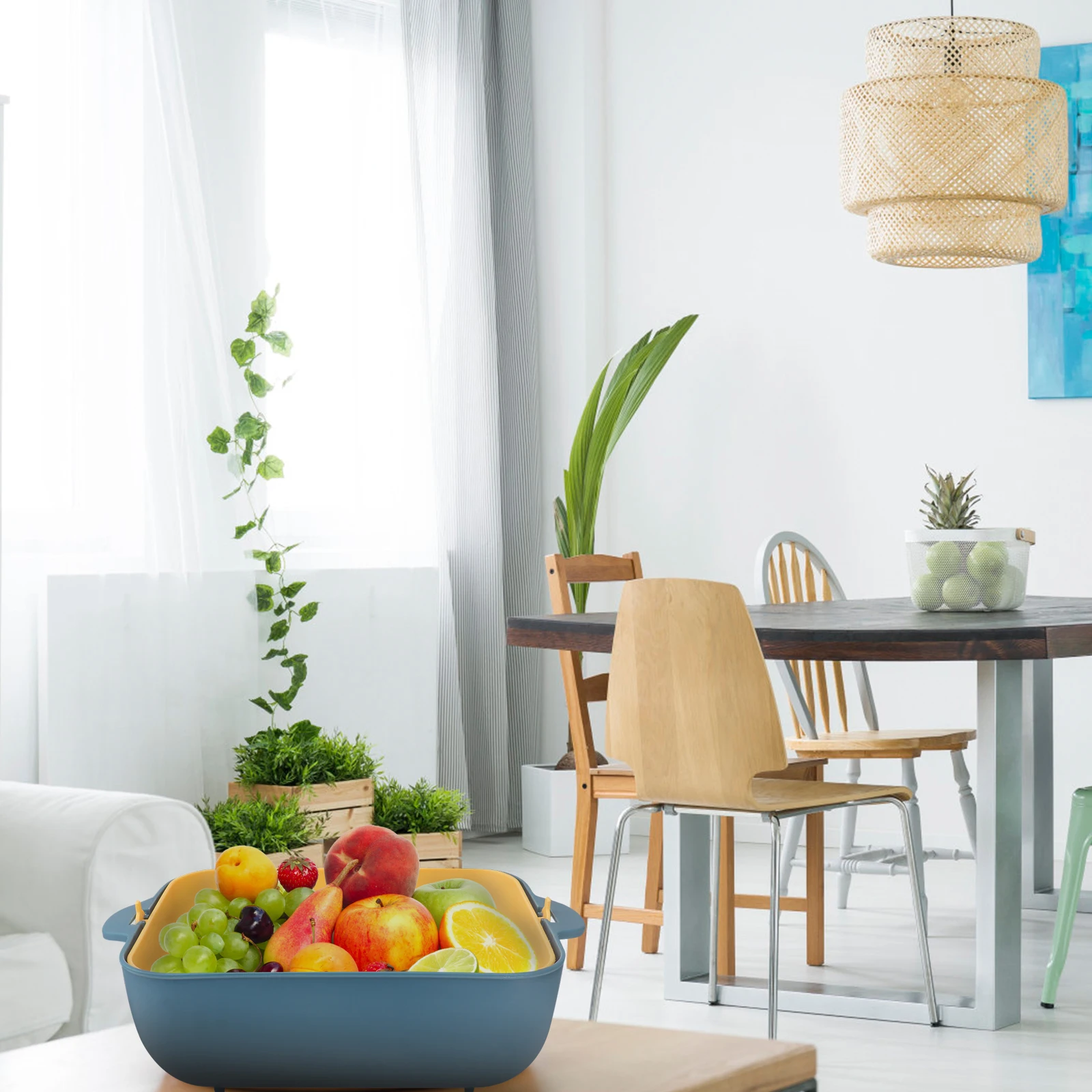 

Drain Basket Fruit Storage Double Layer Draining Household Rack Washing Vegetable Vegetables