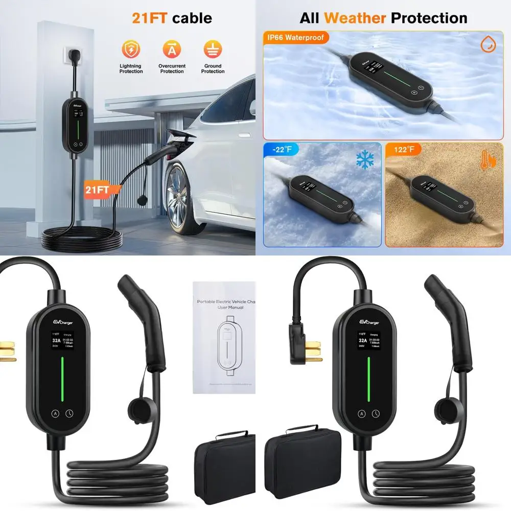 

Портативное зарядное устройство для электромобилей, уровень 2, зарядное устройство для электромобилей, 32 А, 240 В, кабель Tesla 21 футов, NEMA 14-50P, совместимое со всеми моделями Tesla X/Y/