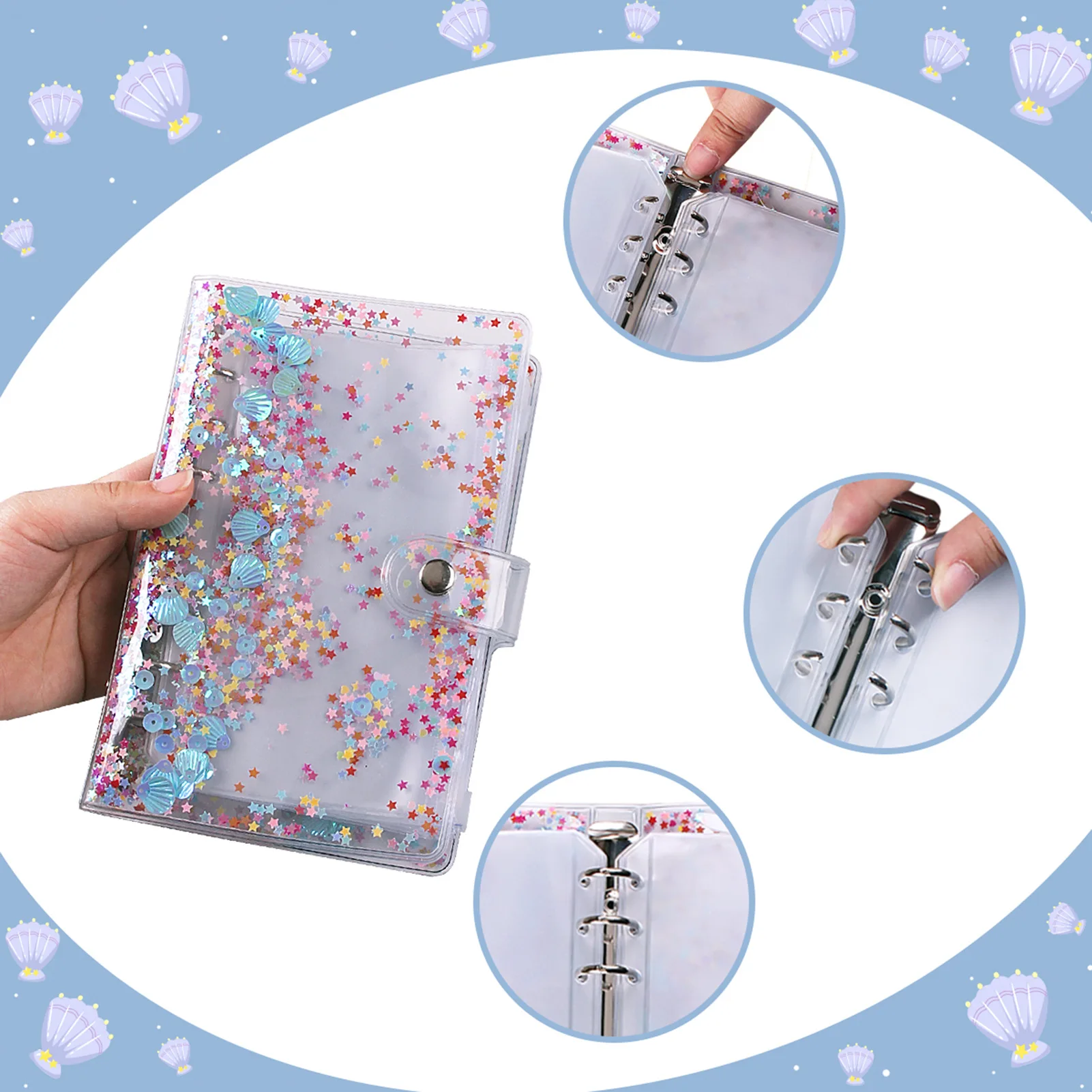 A6 Soft PVC 6 Rings Binder Cover Clear Budget Binder Cute A6 6-Hole Planner Binder Cover