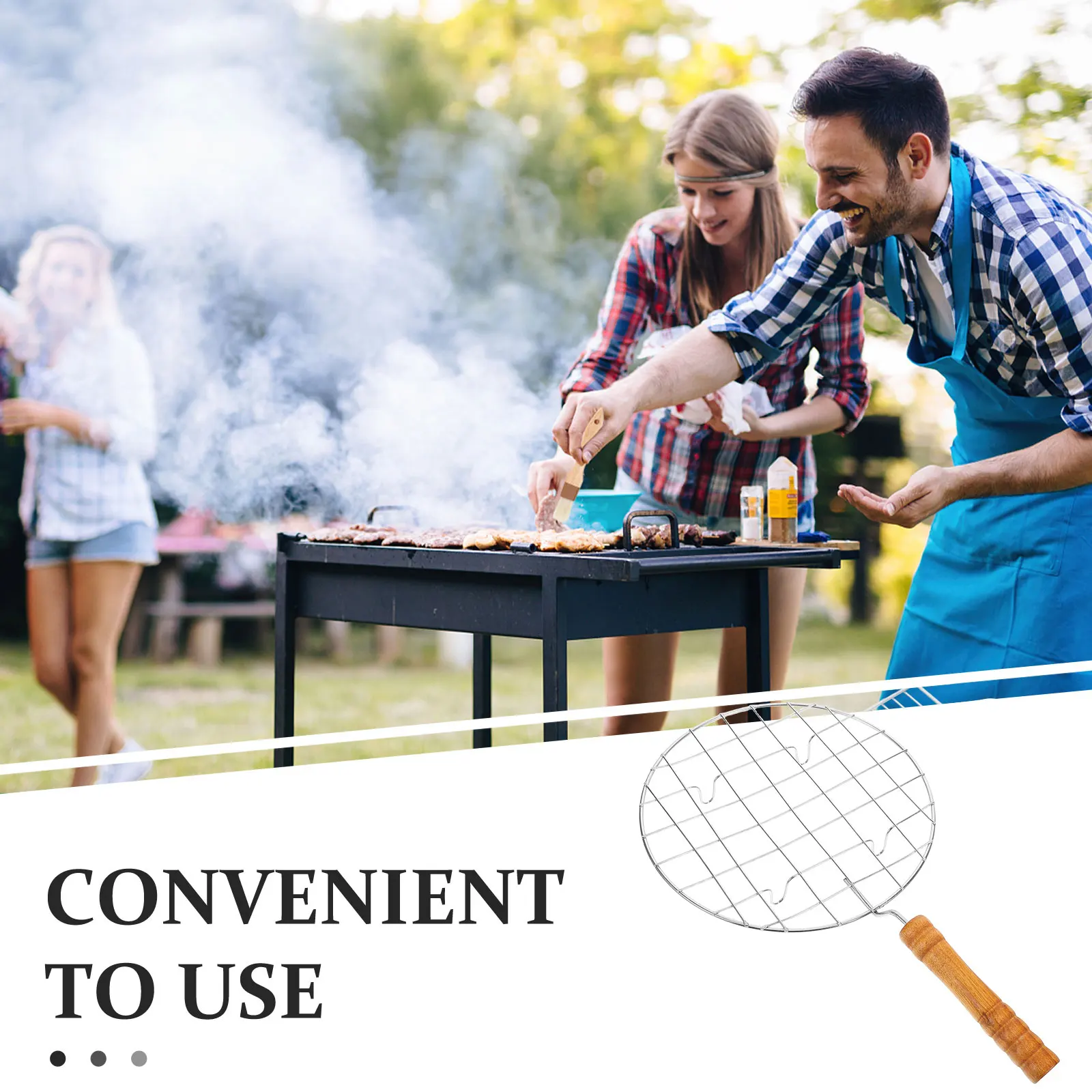 

Round Stainless Steel BBQ Grill Net Durable Handle Outdoor Camping Tools Picnic Mesh Design Prevent Food Falling Through Easy