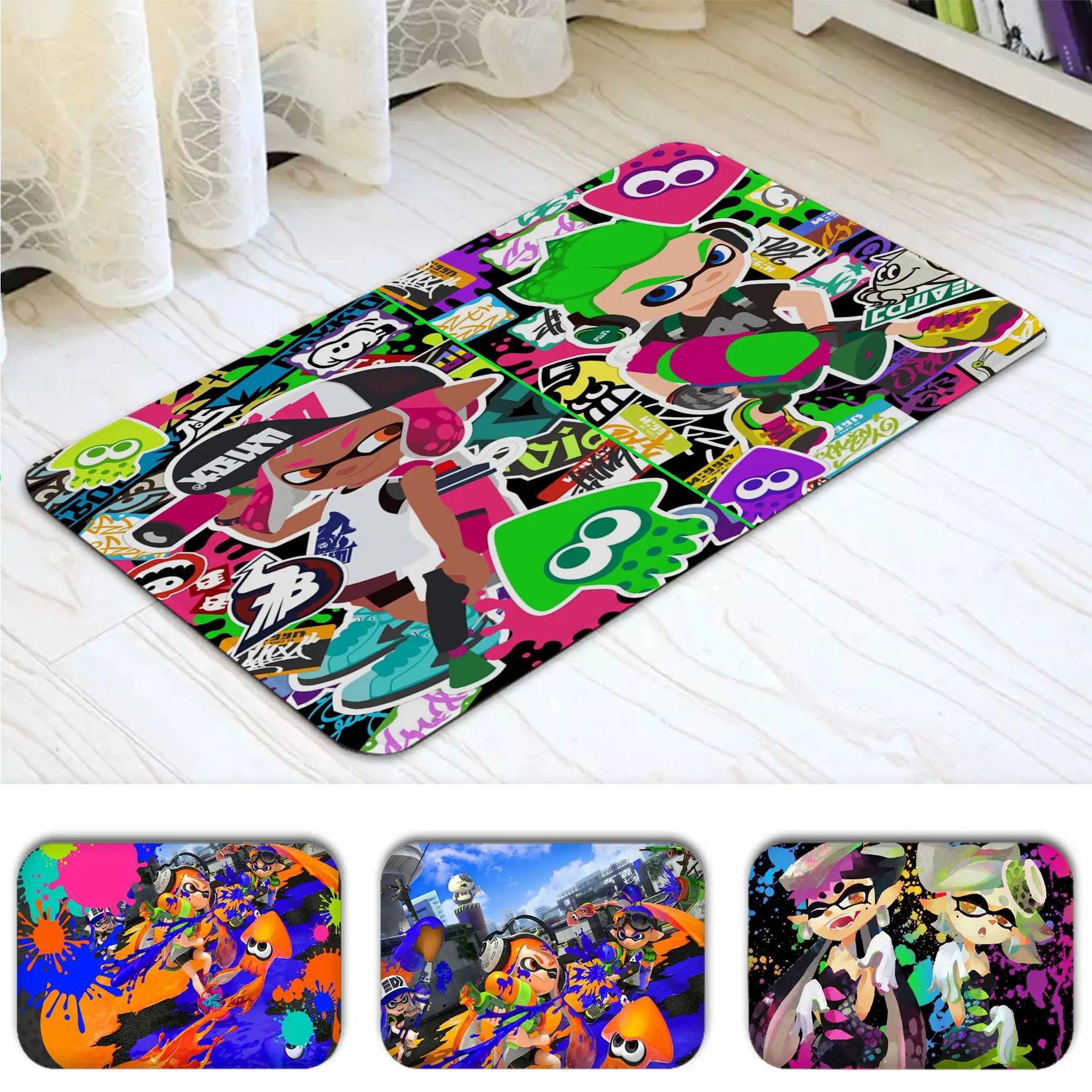 

Game Splatoon Room Mats Anti-slip Absorb Water Long Strip Cushion Bedroon Mat Alfombra