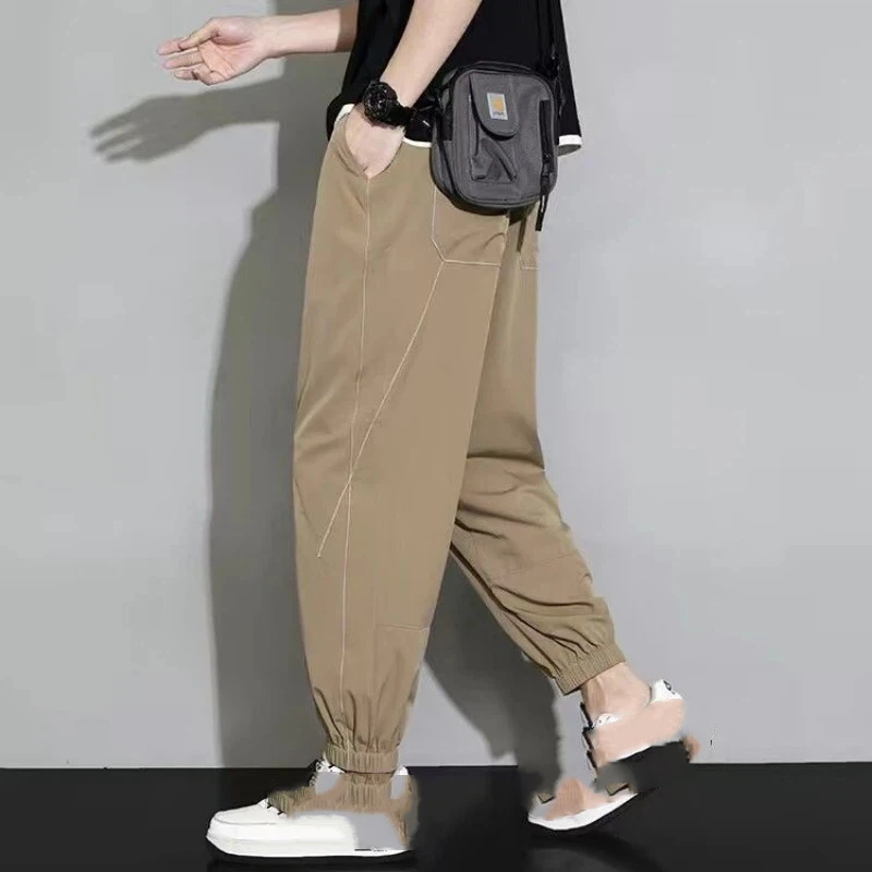 

Мужские джоггеры больших размеров из ледяного шелка, свободные, повседневные, быстросохнущие, длинные брюки для лета в различных цветах