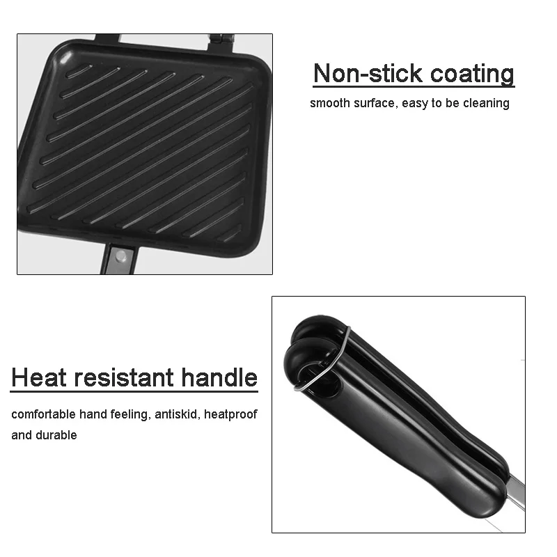 Non-Stick Coating Sandwich Baking Pan Double Side Waffle Grill Frying Toast Clamp Pan Breakfast Machine By Gas Stove Fire