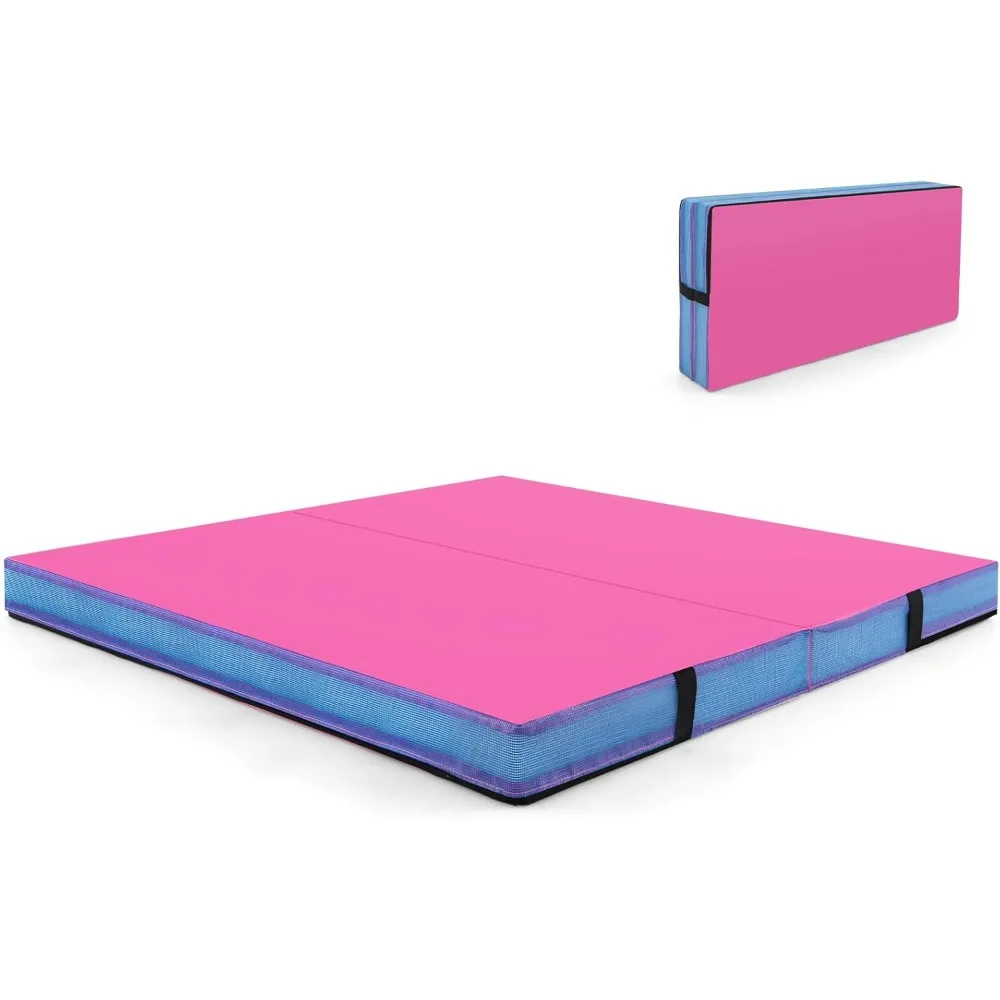 

4" Thick Folding Gymnastic Mat, 4ft x 4ft x 4in Thickened Bi-Fold Fitness Mat with Carrying Handles & PU Leather Cover