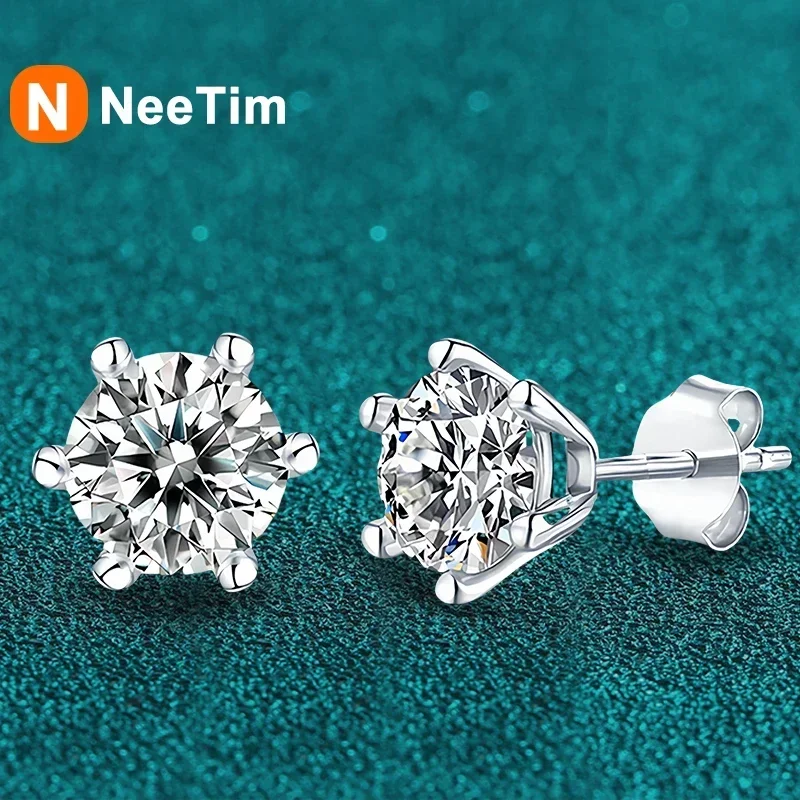 NeeTim D Color 0.5 CT 100% Moissanite Stud Earrings for Women Ear Studs 925 Silver White Gold Plated Jewelry Pass Diamond Test