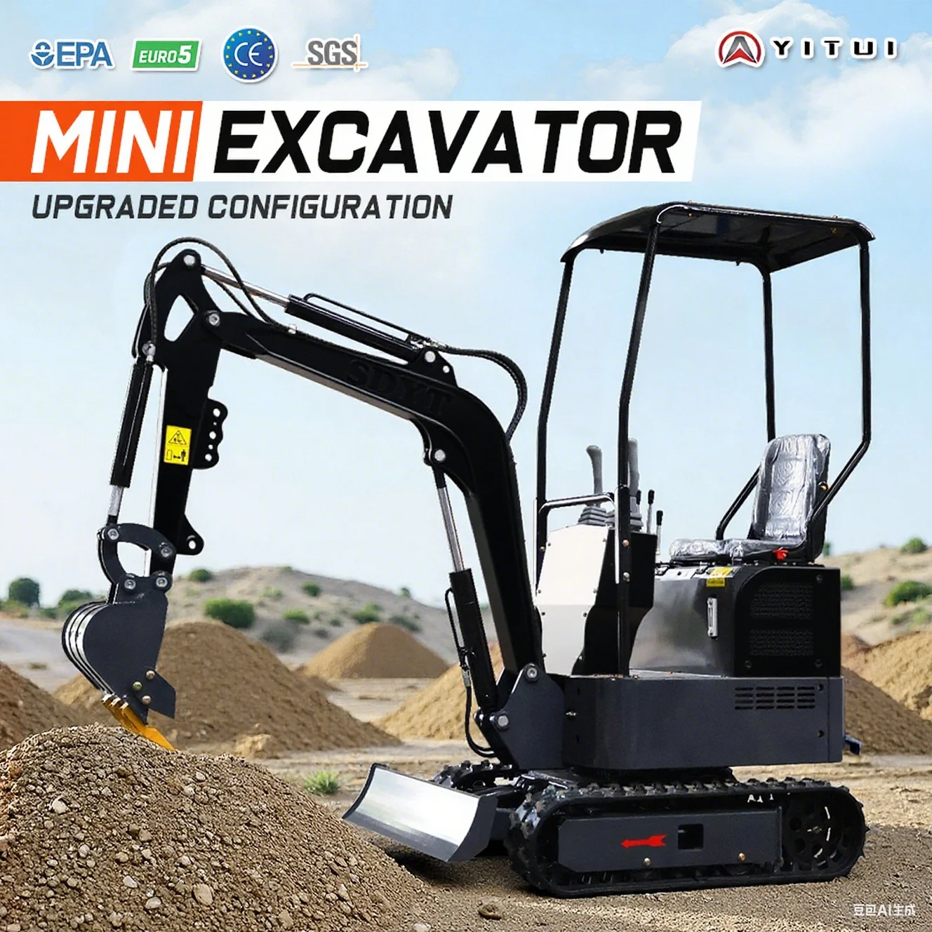 High Efficiency Mini Excavator 1.2 Ton Long Service Life Grading Crushing Multi-Functional 360° Rotation Boom & Arm Customized