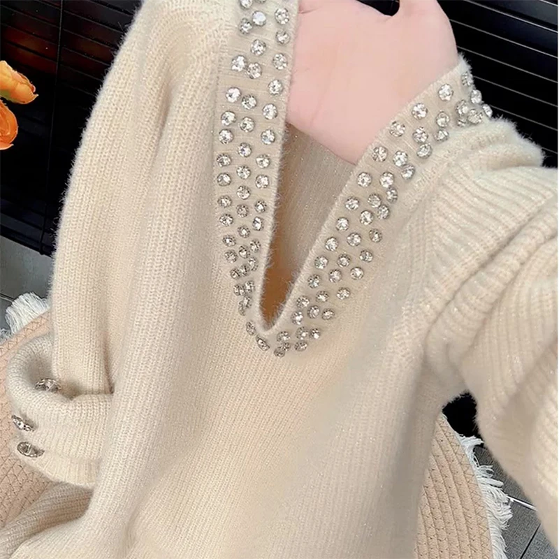 

Оверсайз с ромбовидной вставкой Lazy Sle Удобный новый осенне-зимний вязаный длинный свитер Све легко носить Ele Commutin...