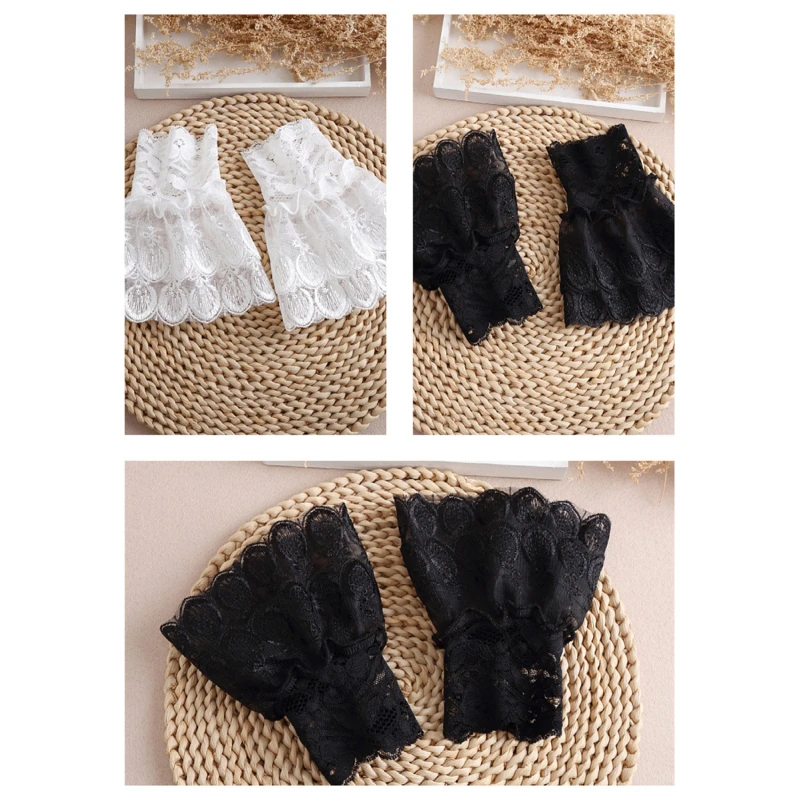 Wristband Decorative Accessories Detachable Cuffs Pearl Lace Mesh False Horn Sleeves women's Pleated Horn Sleeves Ruffled Edges