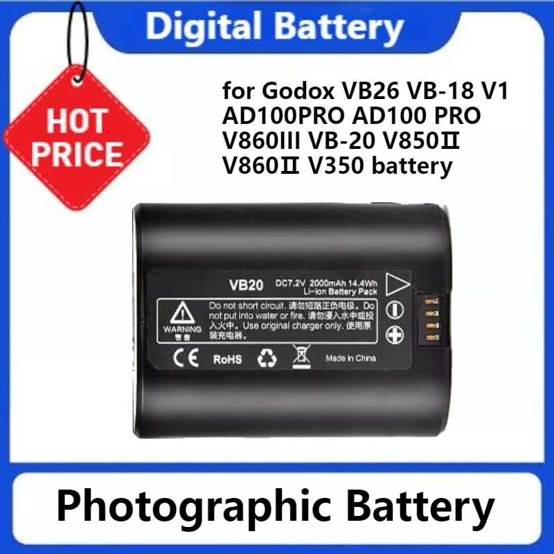 

Photographic Battery for Godox VB26 VB-18 V1 AD100PRO AD100 PRO V860III VB-20 V850Ⅱ V860Ⅱ V350 Photographic