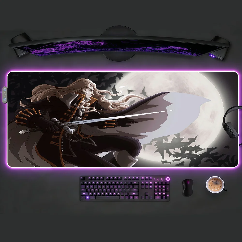 

Alucard C-Castlevania Mouse Pad RGB LED Non-slip Desk Mat Rubber Gaming Accessories Large XXL Computer Office Keyboard Carpet