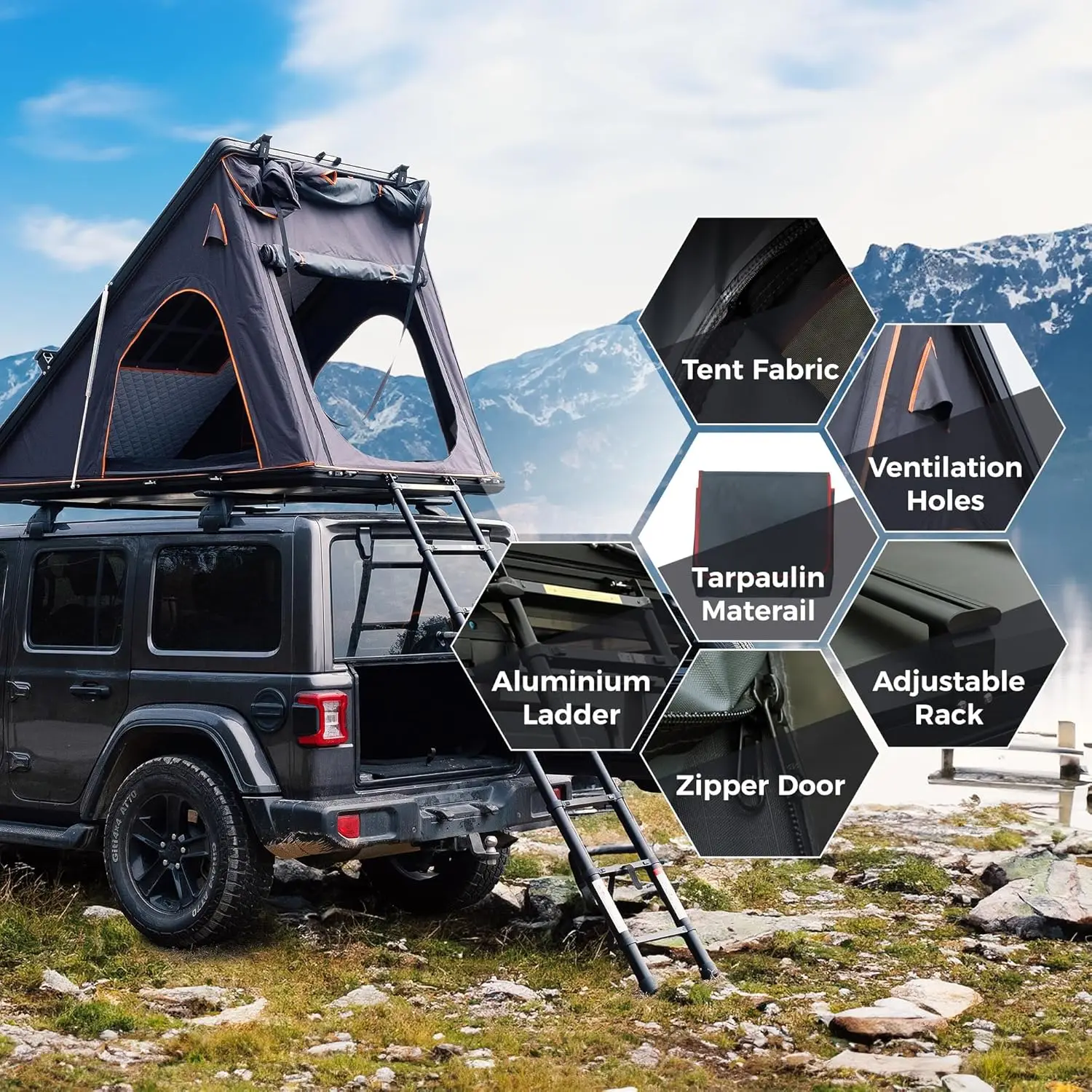 Aluminium Pop-Up Roof Top Tent Waterproof Hard Shell Rooftop Tent for Van Jeep Car SUV Truck Camping-for Summer 2