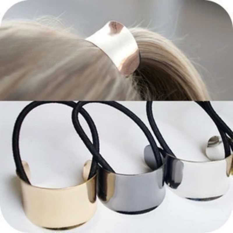 2 Stück modische neue Haaraccessoires, halbkreisförmiges Haarband aus Metall, einfache, glatte, halbmondförmige Pferdeschwanzschnalle aus Metall