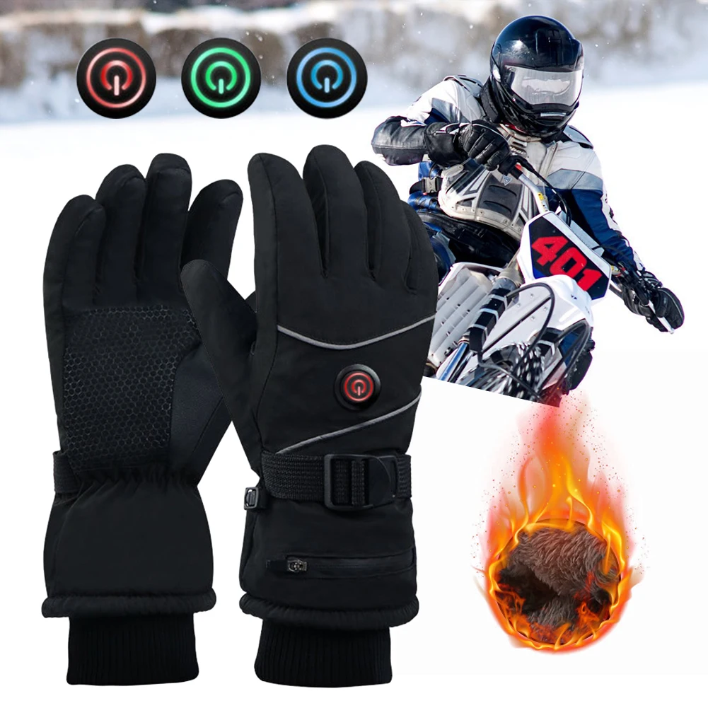 Luvas aquecidas da motocicleta inverno moto luvas aquecidas quente à prova dwaterproof água 3 níveis mulheres homens luvas térmicas tela de toque para snowmobile