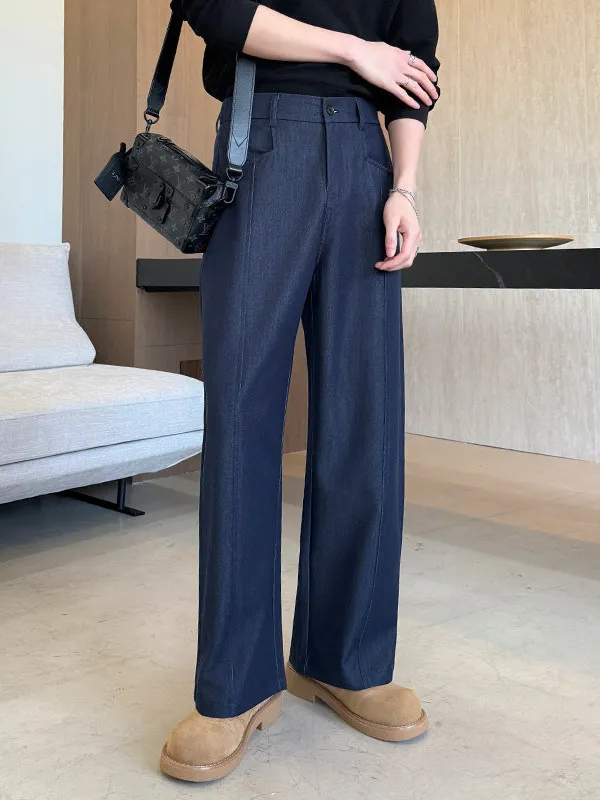 

Slimming Wide Leg Straight Cut Casual Jeans Men's Faionable Versatile Semi-Elastic Suit Pants Spring Summer Drapey Denim