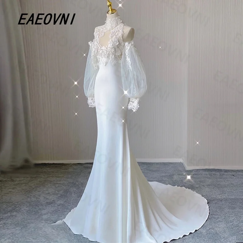 فستان زفاف عتيق مزين بالدانتيل من الساتان 2026 أحدث فستان زفاف فاخر حورية البحر زي العرائس مصنوع حسب الطلب فيستدو دينوفيا #3