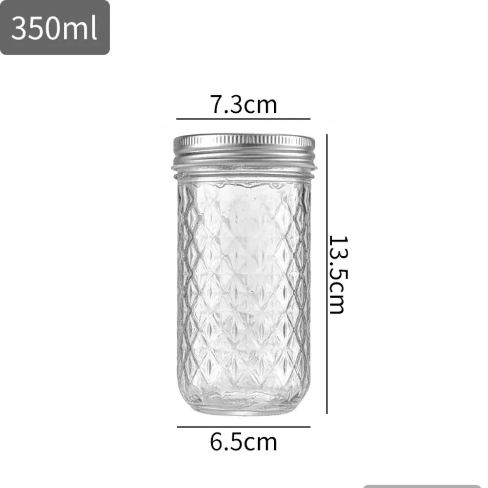 Transparent Mason Jar New Glass Labelable Transparent Glass Can Seal Diamond Pattern Jam Juice Bottle Fruit Juice