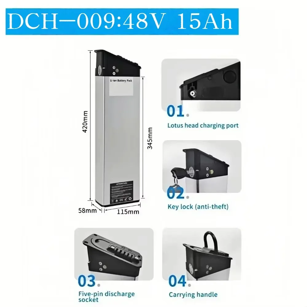 Vervangende batterij 48V/52V 17Ah-10.5Ah voor nieuwe Engwe EP-2 Pro Engine Pro Upgraded, MATE X Bike DCH-009