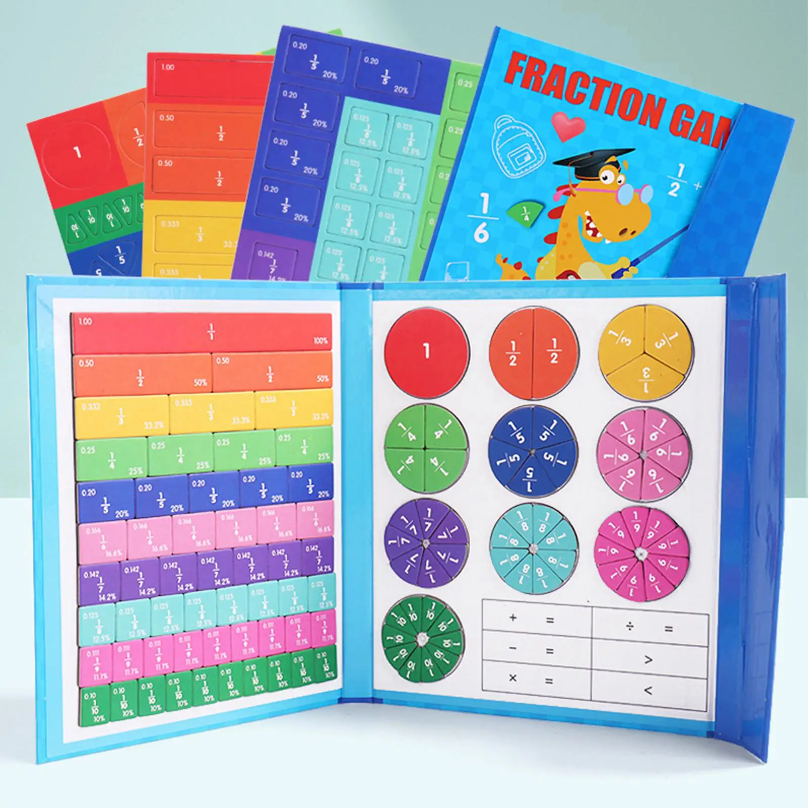 Fraction Learning Math Toys Book Stand Design Rainbow Math Teaching Tools Fraction Teaching Aids Fraction Concept Toys for Gift