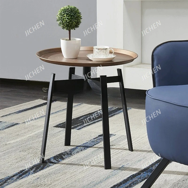 Round Side Table for Living Room, Modern Round Coffee Table, Sofa Tray Table, Simple Small Iron Table with Metal Frame