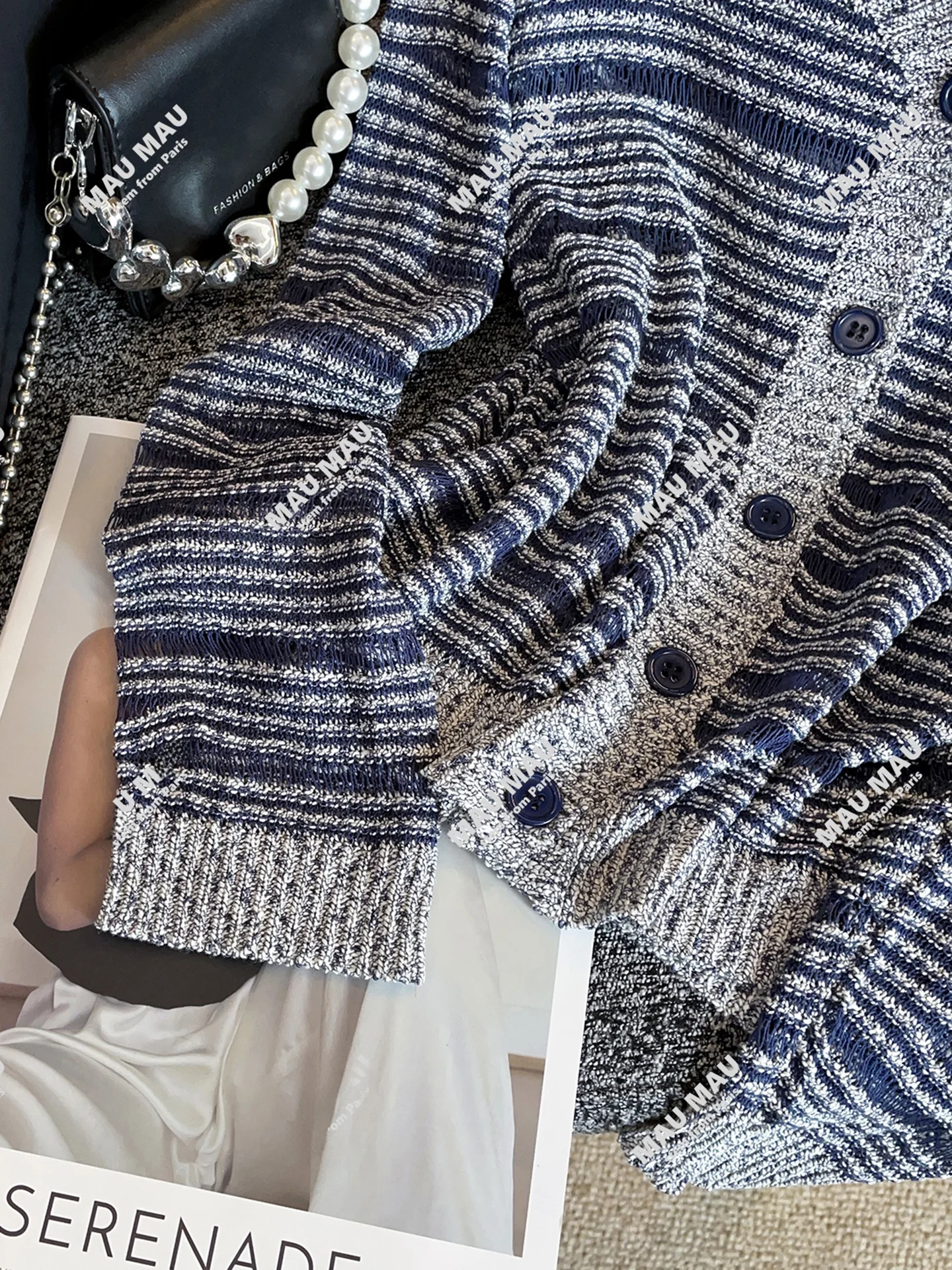 American Lazy Striped Knitted Open Cardigan Suéter Mujer Otoño Faion Suave Medio Fino Largo Sve V-Ne Button De...