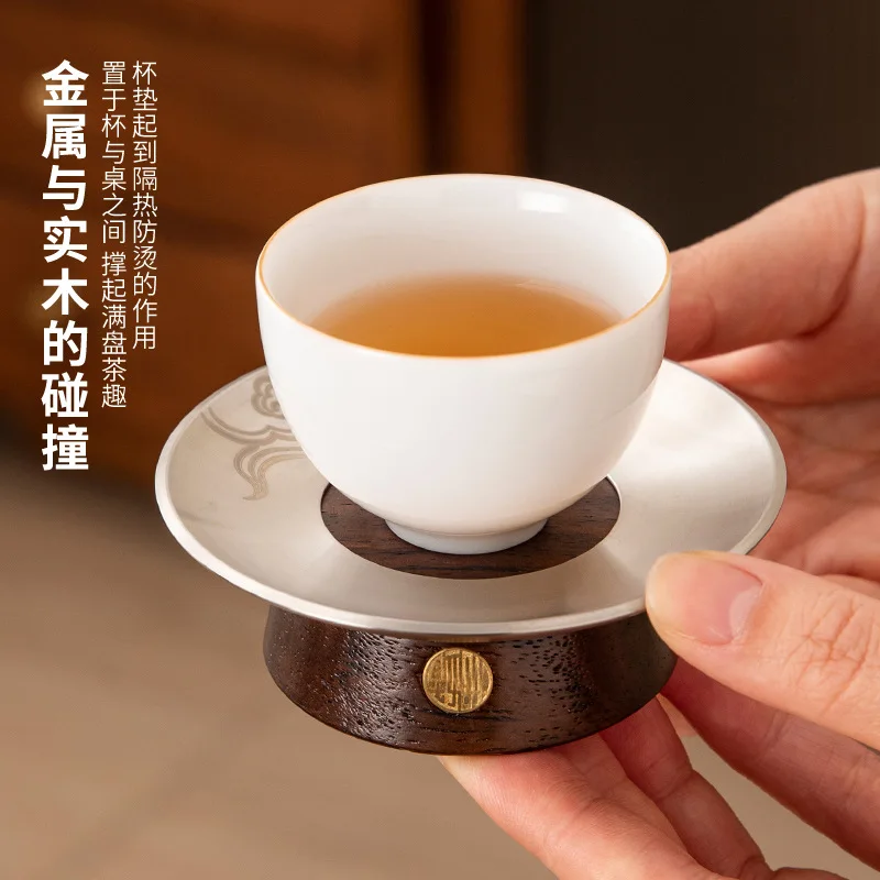 Conjunto de porta-copos de madeira maciça de aço inoxidável criativo de alta qualidade bandeja de chá doméstico kung fu conjunto de chá acessórios tapete de isolamento térmico