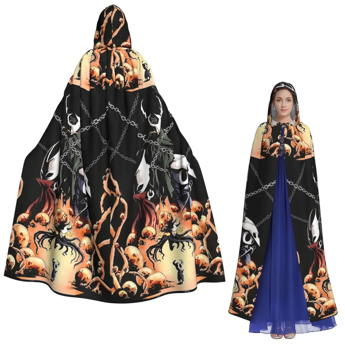 Длинный плащ с капюшоном Hollow Knight, средневековый костюм ведьмы, накидка для косплея, накидка на Хэллоуин, вампир, для взрослых, унисекс
