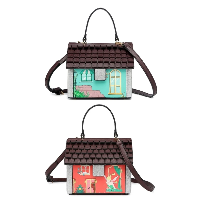 Women Christmas House Shaped Crossbody Shoulder Bag Handbag PU Unique Novelty Purse for Fashionable Outings