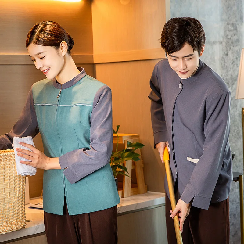 プロパティ ジッパー カーディガン クリーニング ユニフォーム 長袖 秋冬 ゲスト ルーム アテンダント クリーナー ユニフォーム ホテル ゲストハウスPAWorkw