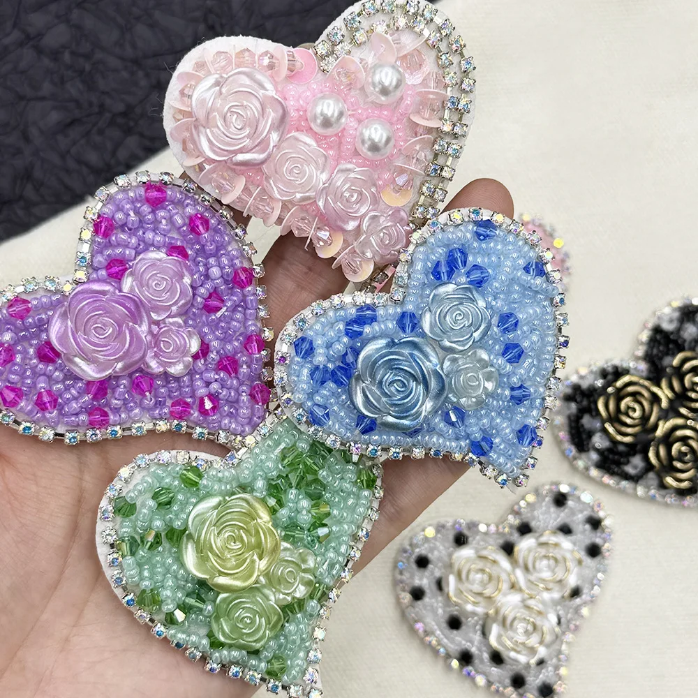Handmade beaded fabric patches, personalized heart-shaped patches, clothing embroidery accessories fabric patches