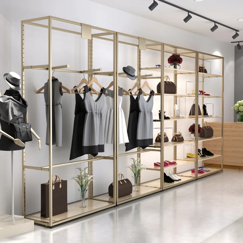 custom.Luxury clothing store fixtures mall metal wall floor stand custom clothes display rack