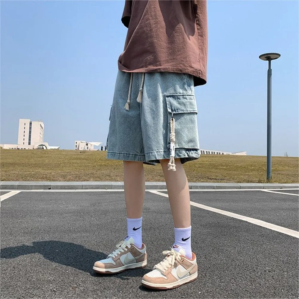 Invisible ouvert entrejambe sexe en plein air décontracté cinq points pantalon hommes Denim Shorts tendance polyvalent rétro été cordon pantalons en vrac