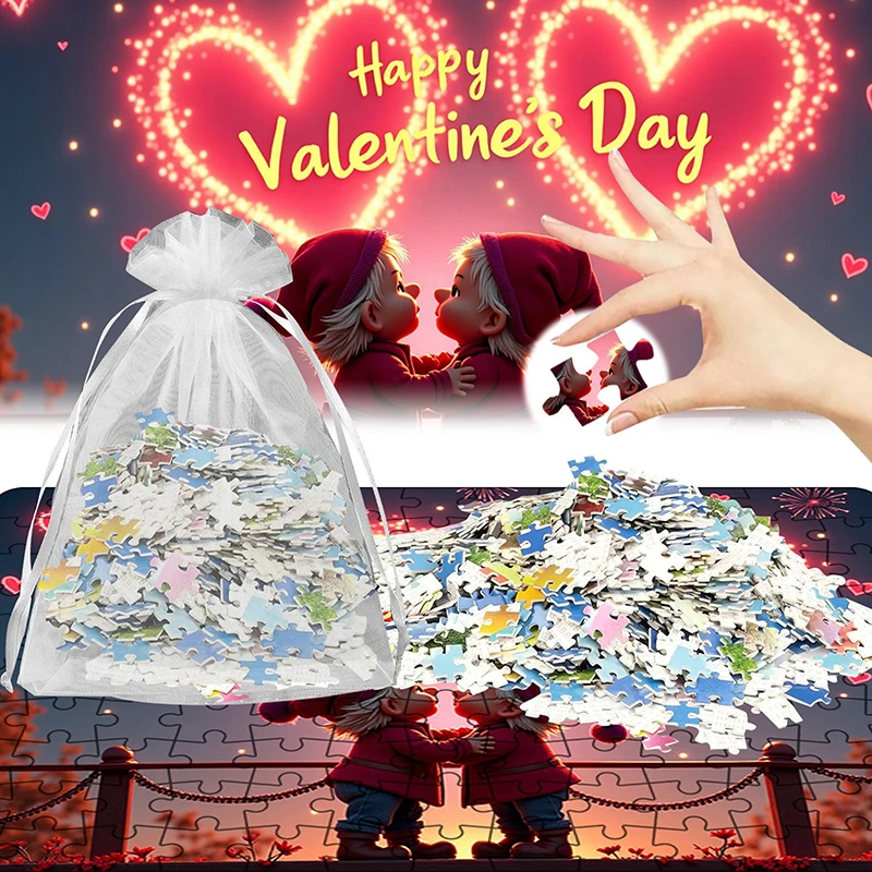 130Pcs Valentine's Day Jigsaw Family Game Set, Gnome Couple And Dog Puzzle Educational Game For Party Favors