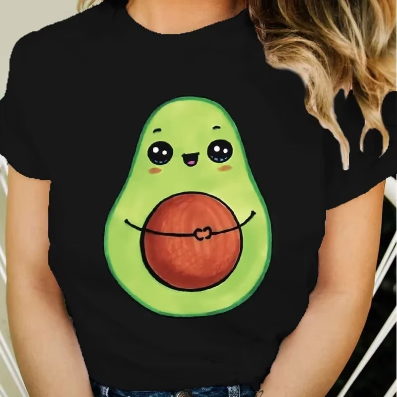 Men Women Casual T Shirt Cute Cartoon Avocado Print Short Sleeve Tee Unisex Summer Crew Neck Graphic T-shirt Gift Funny