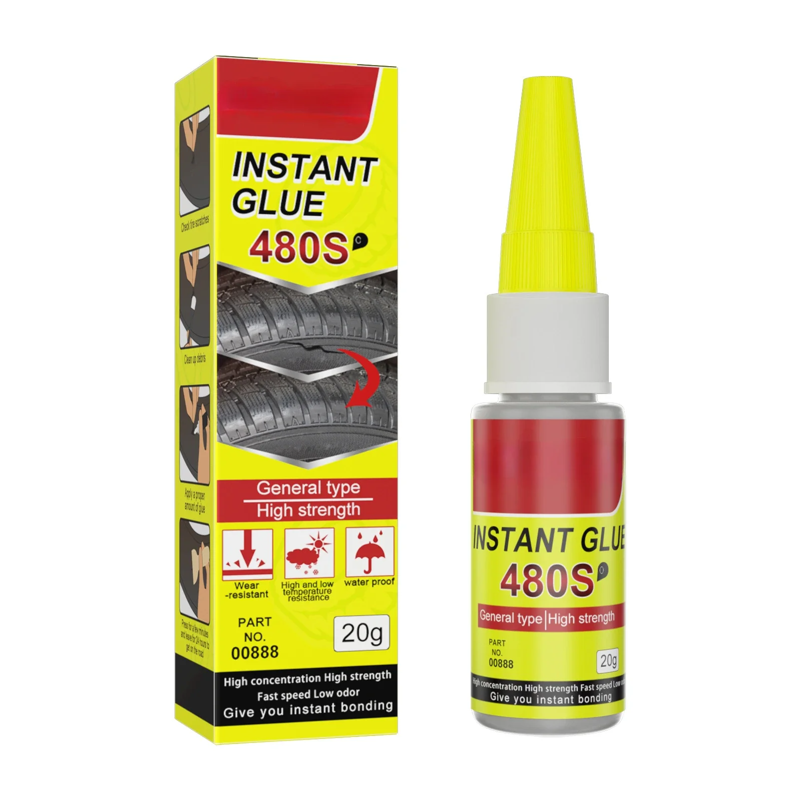 480S Car Adhesives Tire Repair Glue Black Super Glue Car Rubber Repair Tire Sealer Window Speaker Seal Tire Repair Glue