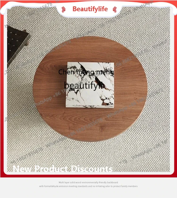 

ss8350 Solid wood coffee table, household living room, marble slate round coffee table