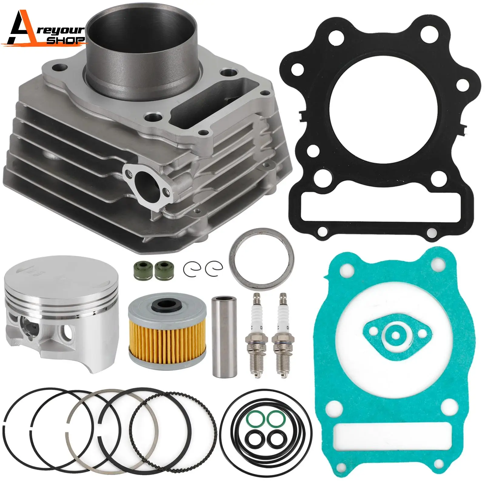 Areyourshop COMPLETE TOP END CYLINDER KIT FOR HONDA ATV TRX 300 FOURTRAX, FW 1988-2000 Motor Accessories