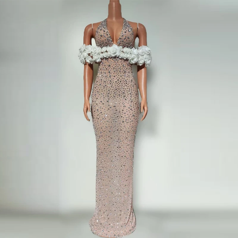 Rot Weiß Strass Abendkleider Frauen Party Jazz Dance Kostüm Feiern Bar Nachtclub Bühne Leistung Tragen XS9647