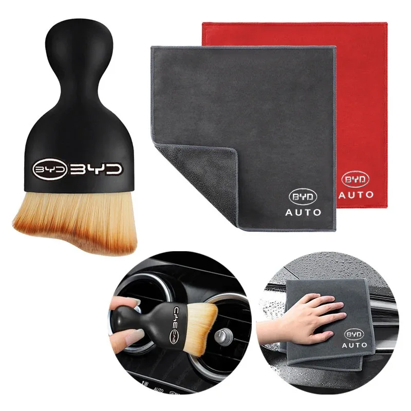 Car Wash Microfiber Towel + Car Dust Brush Cleaning Brush For BYD Tang F3 E6 Atto Yuan Plus Song Max F0 G3 I3 Ea1 Dmi 2din 2014