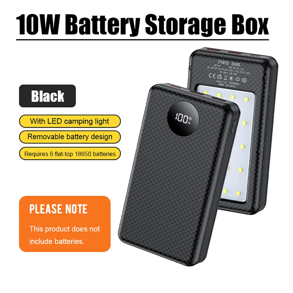 6*18650 20000mAh Power Bank Case Dual USB Power Bank Battery Box Phone Charger Detachable DIY Shell Case Charge Storage Case Kit