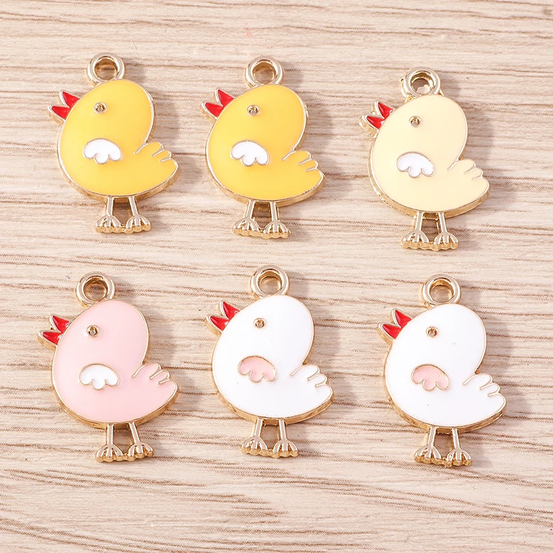 10pcs 15x20mm Cartoon Enamel Chick Charms Pendants for Making DIY Drop Earrings Necklaces Handmade Bracelets Jewelry Accessories