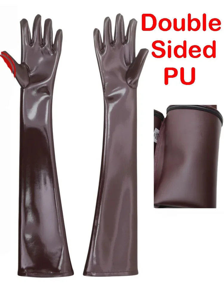 Sexy PU Glove Double Sided PU Leather Long Gloves Wet Look PVC Guanlets Cosplay Maid Performance Mitten Plus Size