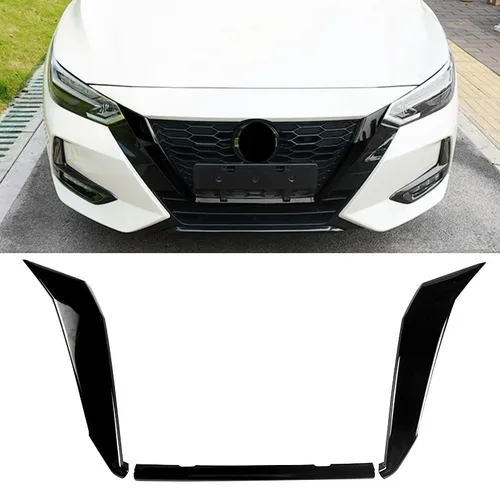 3 unids/set para Nissan Sentra 2021 2020 negro brillante forma de U cubierta de marco de parrilla delantera embellecedor ABS accesorios exteriores de coche de plástico