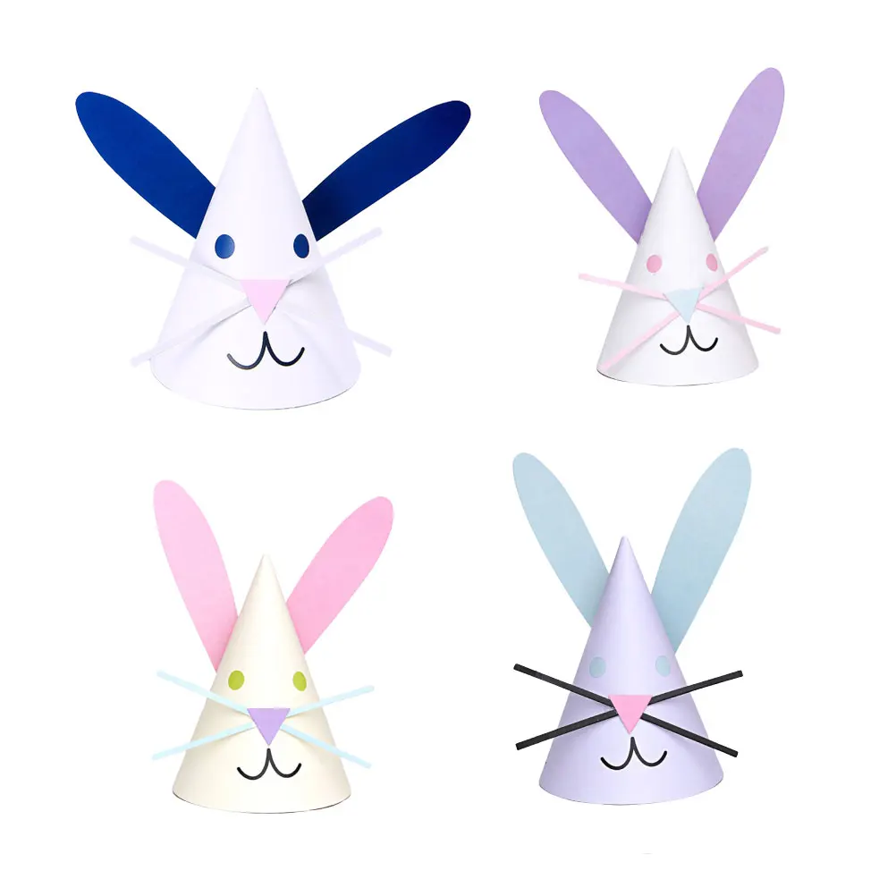 

4 Pcs Bunny Birthday Hat Easter Party Hats DIY Cap Cake Colorful Surface Rabbit Purple Shape