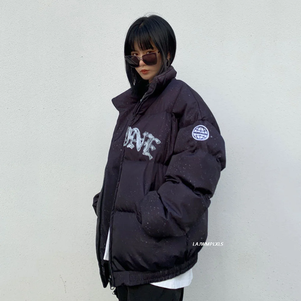 Winter Jacket women 2023 Letter Embroidery Badge Streetwear Warm Thick Zipper Harajuku All-match Parka Jackets Coat